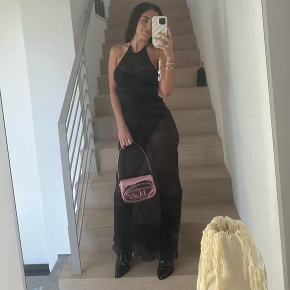 SKIMS Sheer Romance Halter Slip Dress in Black Size Medium - Picture 4 of 11